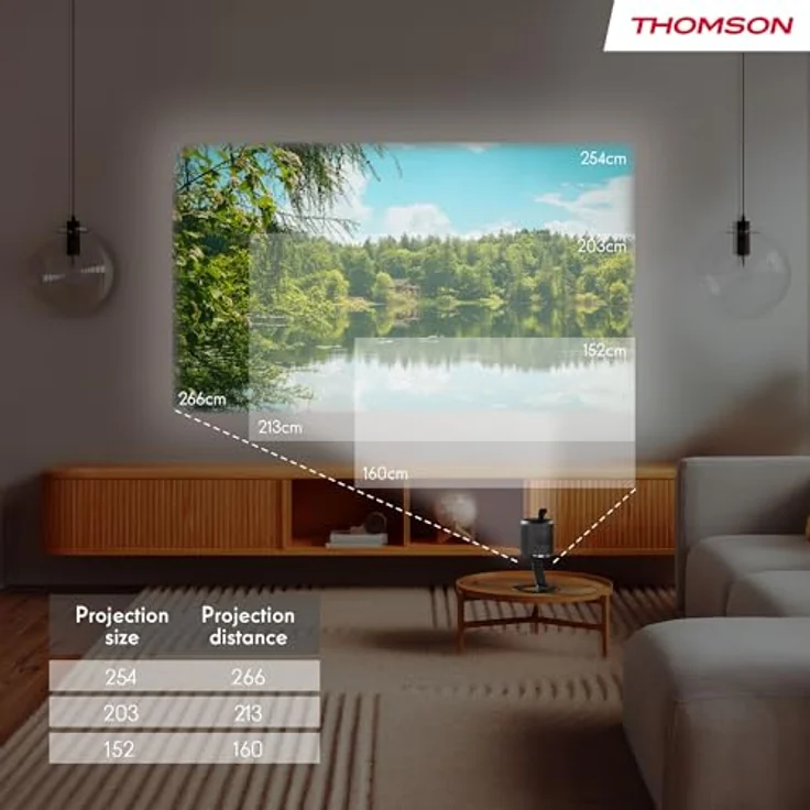 Thomson Vega PG35B, Tragbarer Projektor mit Google TV, 350 ANSI Lumen, integrierter Akku, HDR10, Dolby Audio, Autofokus, 100"-Bildschirm – Schwarz – Bild 5