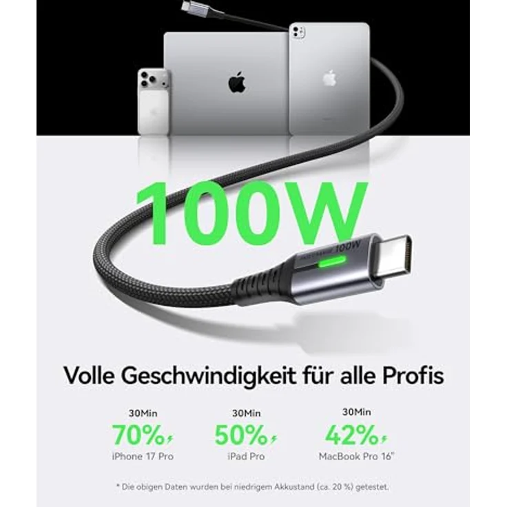 INIU USB C Kabel 100W [1m] PD3.0 Schnellladekabel, Nylon Geflochten, für iPhone 17/16 Pro, Samsung Galaxy S25/S24/S23, Pixel 10, iPad Pro, MacBook Air und Tablets – Bild 2