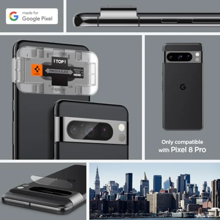 Spigen Glas.tR EZ Fit Optik Kameraschutz kompatibel mit Google Pixel 8 Pro, 2 Stück, Kristallklar, Anti-Kratzer, 9H Härte Schutzfolie – Bild 2