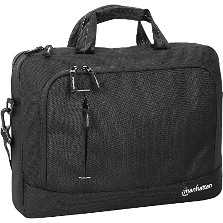 Manhattan Helsinki Notebooktasche, 35,8 cm (14,1 Zoll), wasserabweisendes, recyceltes Material, Schultergurt, verstärkter Tragegriff, Trolley-Gurt, Schwarz – Bild 1