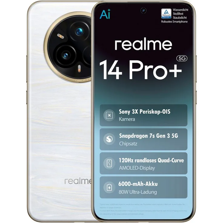 Realme 14 Pro+ 5G 512GB 12GB Smartphone, 50 MP Kamera, Dunkelblau