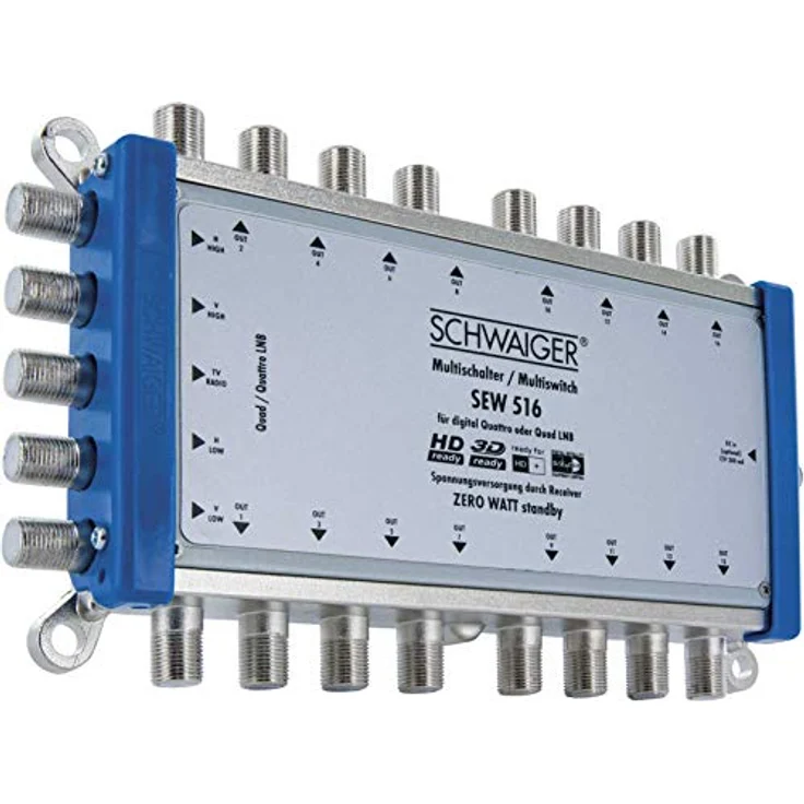 Schwaiger SEW516 531 Multischalter (bis zu 16 Teilnehmer, kein Netzanschluss nötig, DVB-T2 geeignet) Silber – Bild 2