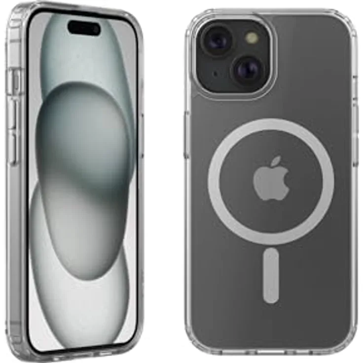 Belkin SheerForce antimikrobielle, mit MagSafe kompatible Handyhülle für iPhone 15 Plus, durchsichtige iPhone 15 Plus Hülle mit integrierten Magneten, erhöhten Rändern zum Schutz des Displays, Kamera