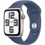 Apple Watch SE (2. Generation) GPS + Cellular 44 mm Smartwatch mit Aluminiumgehäuse in Silber und Sportarmband in Denim (M/L) - Fitness und Schlaftracker, Unfallerkennung, Herzfrequenzmesser