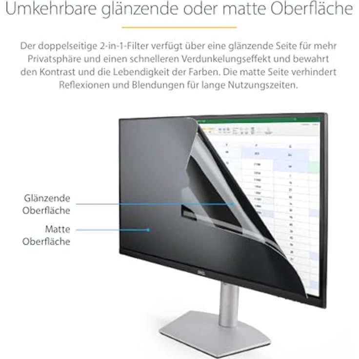 StarTech.com Monitor Privacy Screen for 23" Display - Computer Screen Security Filter - Blue Light Reducing Screen Protector Film - 16:9 Widescreen - Matte/Glossy - +/-30 Degree (PRIVACY-SCREEN-23M) – Bild 3