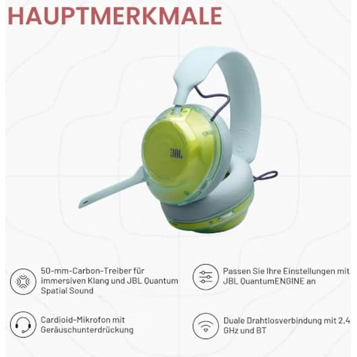 JBL QUANTUM 520, Over-ear Gaming-Headset mit 50-mm-Treibern, Hi-Res-Audio und Dual Wireless, Bluetooth Schwarz – Bild 5