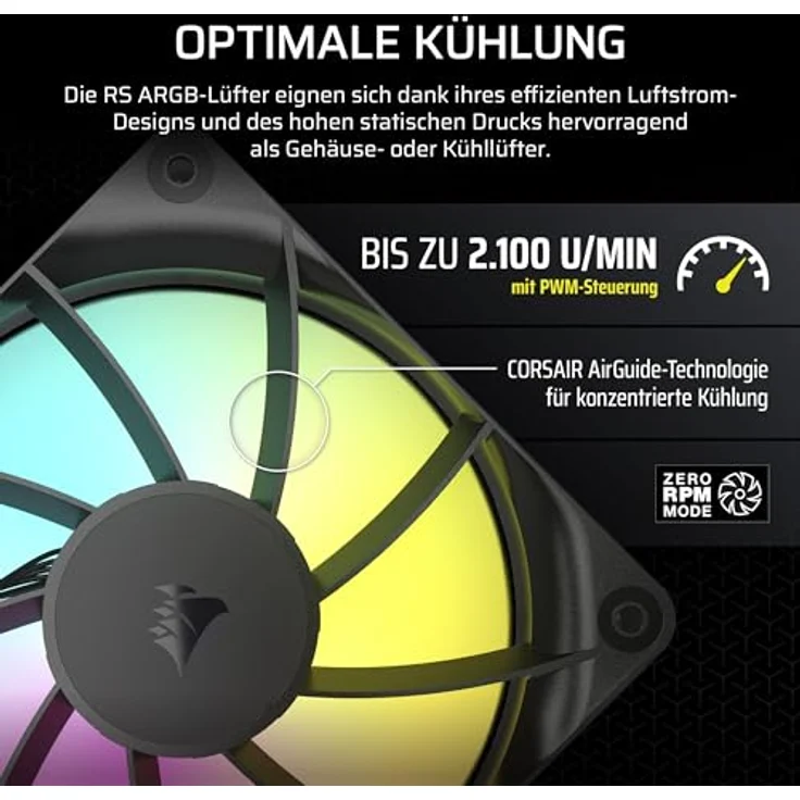 Corsair RS ARGB PWM Lüfter - 3er Pack, 120 mm, schwarz (120 mm, 3 x), PC Lüfter, Schwarz – Bild 5