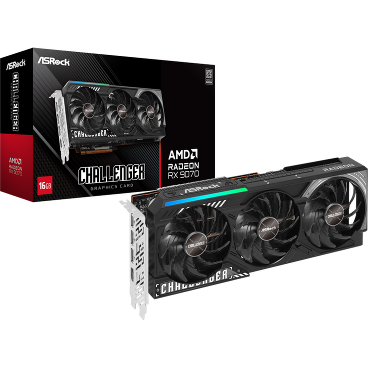 ASRock Radeon RX 9070 Challenger Grafikkarte, 16384 MB GDDR6, Triple-Fan-Kühlerdesign mit RGB-Beleuchtung