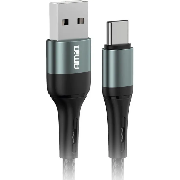 AMiO USB-A-auf-USB-C-Ladekabel 3A, 100 cm, schwarz/grau, schnellladen und Datenübertragung bis 480 Mbit/s