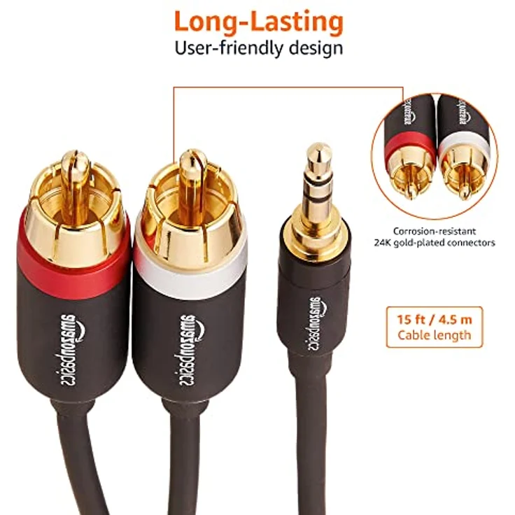 AmazonBasics PBH-19823 Cinch-Audiokabel, 3,5-mm-Klinkenstecker auf 2 x Cinch-Stecker, 4,57 m – Bild 5