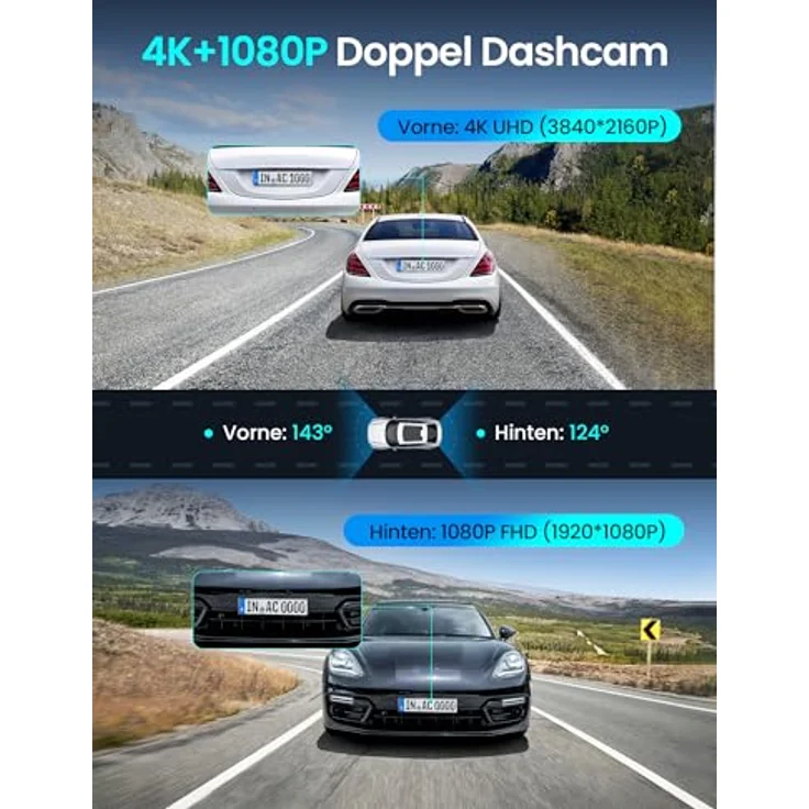 DDPAI Z50 Pro Dashcam Auto Vorne Hinten, Echtes 4K AI-ISP Nachtsicht, 128GB Karte, 4G LTE, 5GHz WiFi 6, GPS, 48H Parküberwachung, G-Sensor, ADAS – Bild 3