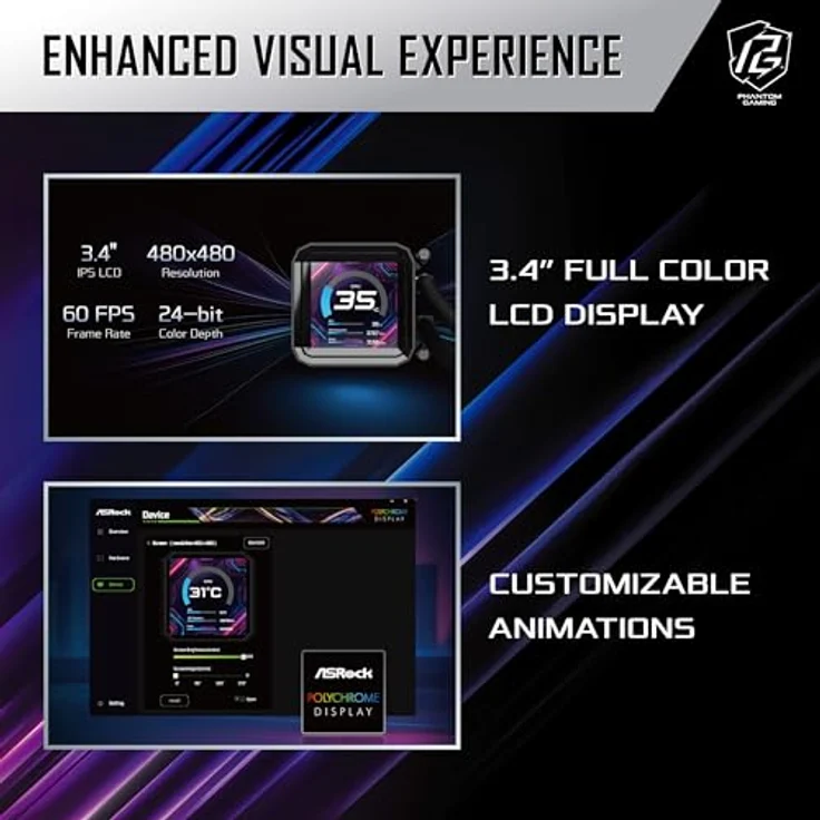 Asrock Phantom Gaming 360 LCD, AIO Wasserkühler mit 3,4-Zoll LCD-Display und ARGB-Beleuchtung – Bild 3