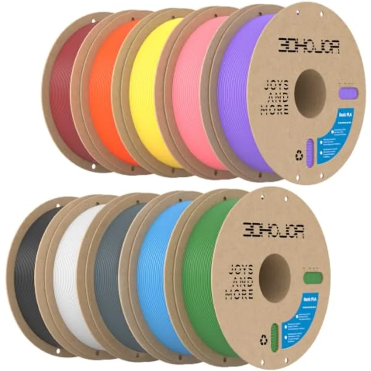 3DHoJor PLA Filament Bundle Set, 1.75mm, 10 x 1kg Rollen in kalten und warmen Farbtönen, hochkompatibel