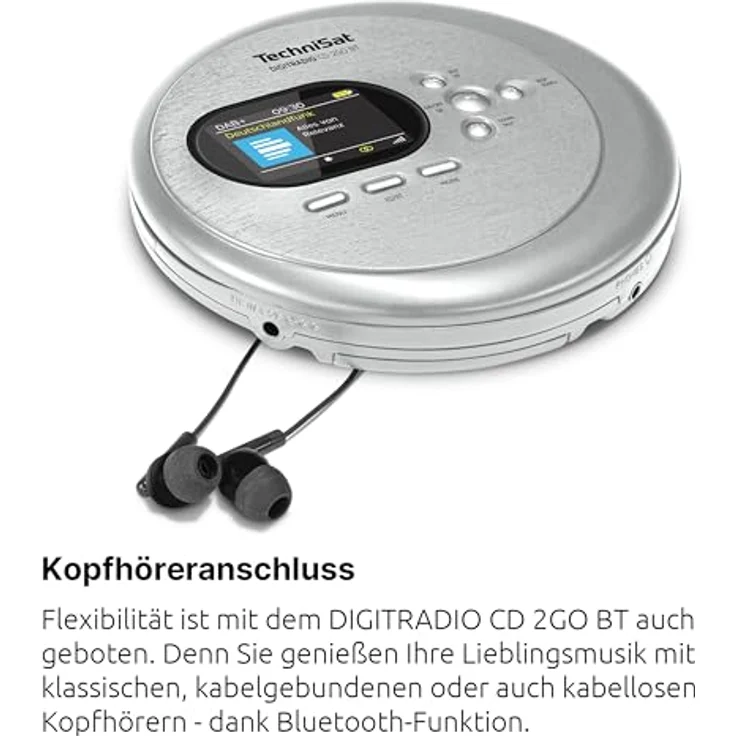 TechniSat DIGITRADIO CD 2GO BT DAB+ Digitalradio UKW Bluetooth Akku, Tragbares CD-Abspielgerät mit DAB+ und Bluetooth, Schwarz – Bild 8