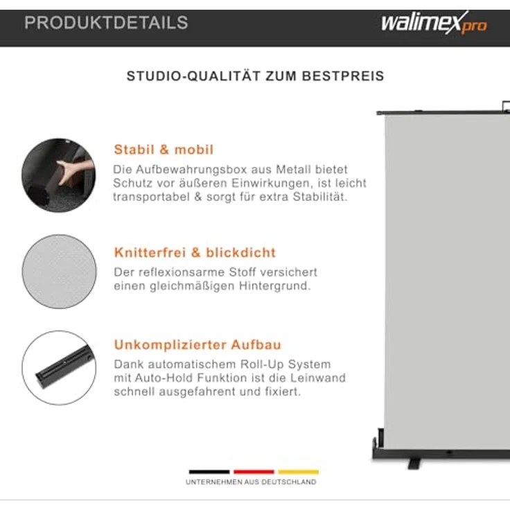 Walimex pro Roll-up Panel Hintergrund grau 155x200 - Preisvergleich – Bild 4