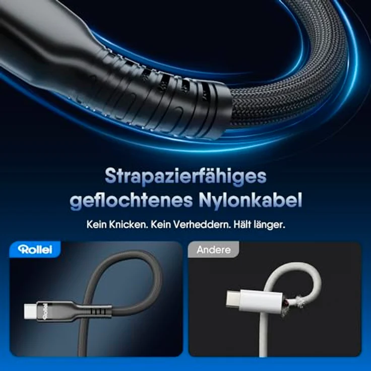 Rollei USB C Kabel 100W, USB C auf USB C PD Schnellladekabel, 10 Gbps Datenrate, geflochtenes Nylonkabel, 1,2 m, kompatibel mit iPhone 17/16/15 Pro Max, Samsung Galaxy S25/S24, MacBook Air/Pro – Bild 5
