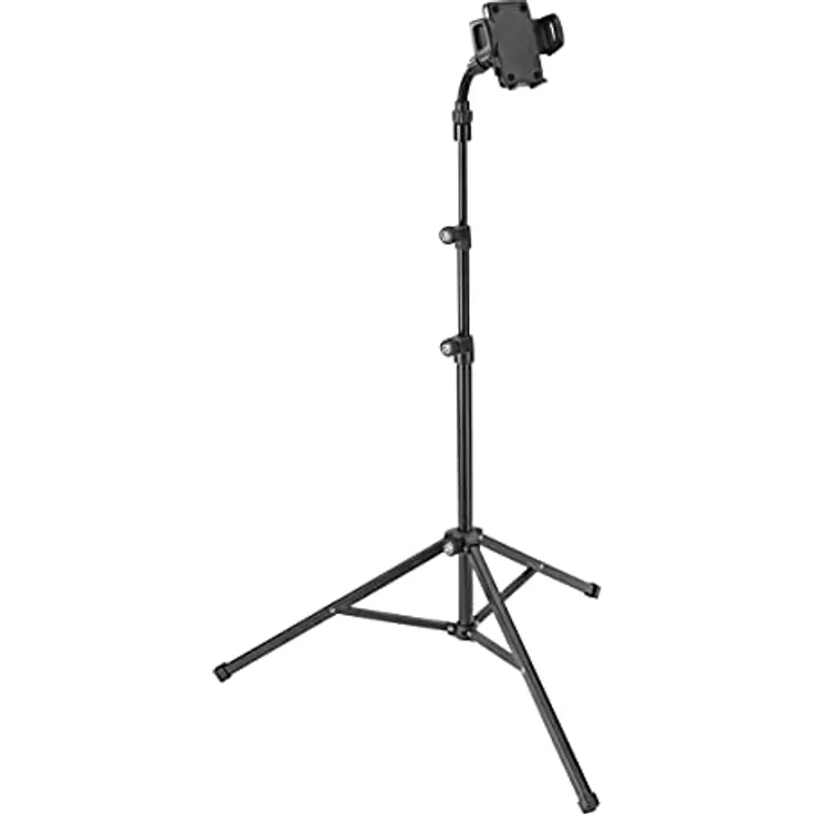 K&M 19749 Smartphone-Stativ Schwarz, Stahl - 360° Drehung, flexible Klemmbacken und Dreifuß