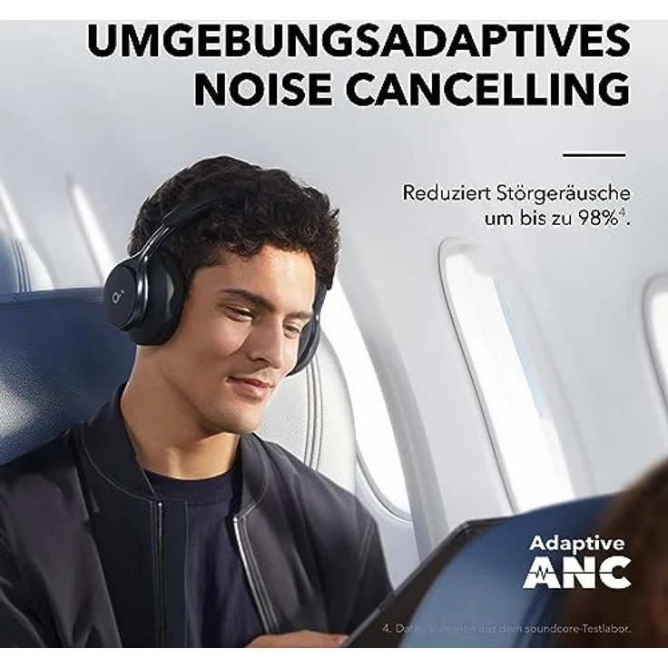 Soundcore Space One Kabellose Over-Ear Bluetooth Kopfhörer, Aktives Noise Cancelling, 2X stärkere Stimmunterdrückung, 40h Wiedergabe, App, Hi-Res Audio, Bluetooth 5.3 (Nachtschwarz) – Bild 3