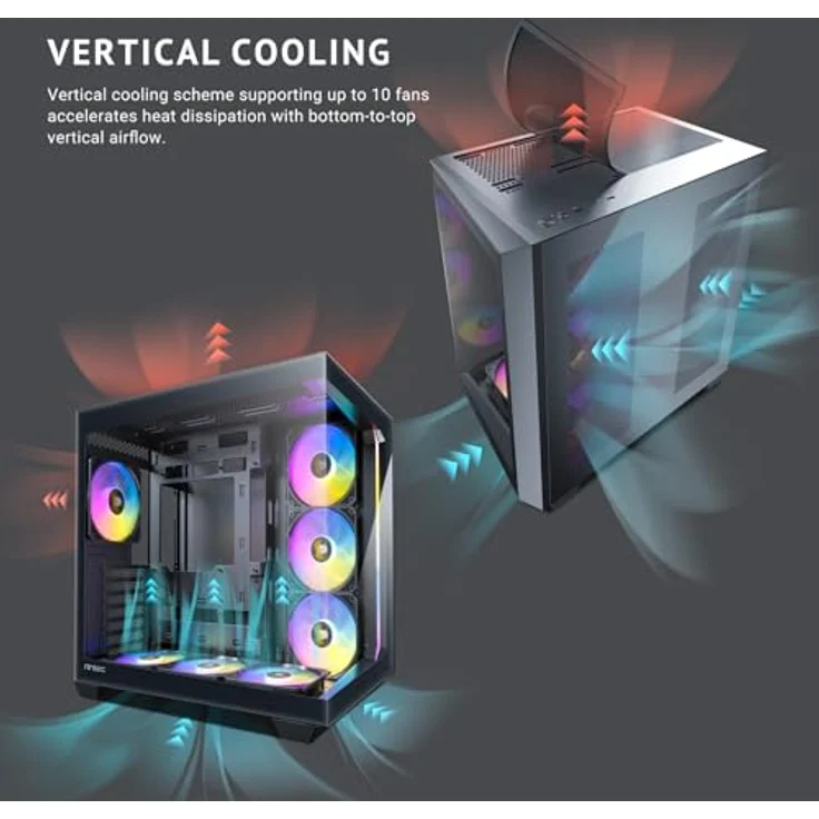 Antec Gamer C5 ARGB Midi Tower, schwarz Retail - Full-View-PC-Gehäuse mit Doppelkammer-Design und 7 vorinstallierten ARGB-PWM-Lüftern – Bild 3