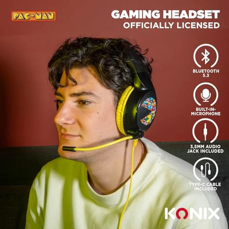 Konix Pac-Man Gaming Headset, kabelgebundenes Headset mit präzisem Audiosystem und integriertem Mikrofon, mehrfarbig – Bild 4