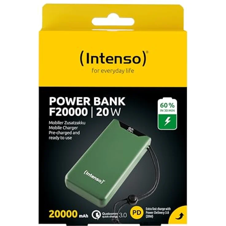 Intenso Powerbank F20000, externer Akku mit PD (20W) & QC (18W), USB-C und USB-A Anschluss, 20000mAh, Grün – Bild 2