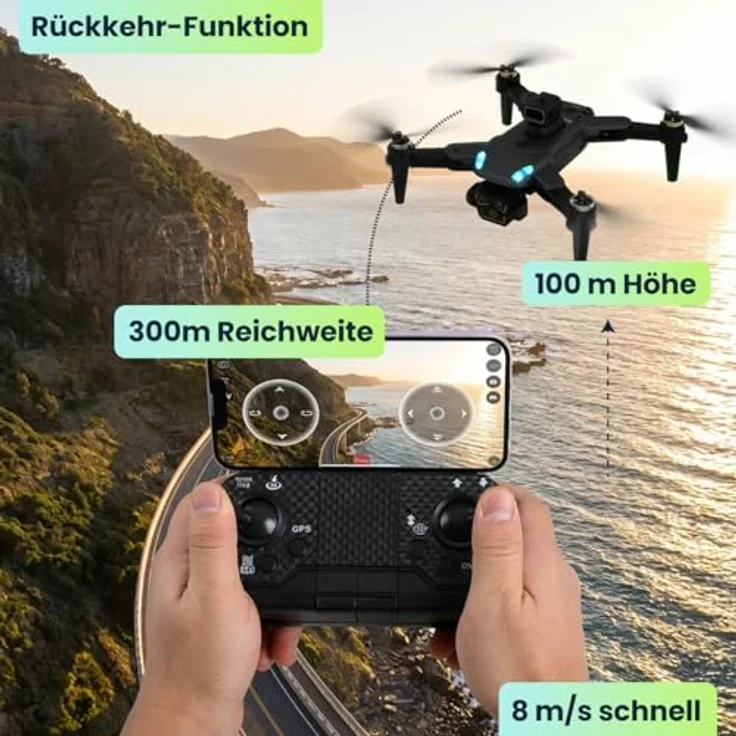 ideoon 4K Drohne C0 mit schwenkbarer Kamera, GPS, Hinderniserkennung und Follow-Me-Funktion, faltbar, bürstenloser Motor – Bild 3