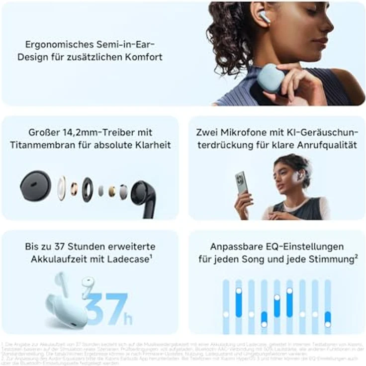 Xiaomi Redmi Buds 8 Active, True-Wireless In-Ear Bluetooth 5.4 Kopfhörer mit KI-Rauschunterdrückung, schwarz – Bild 2