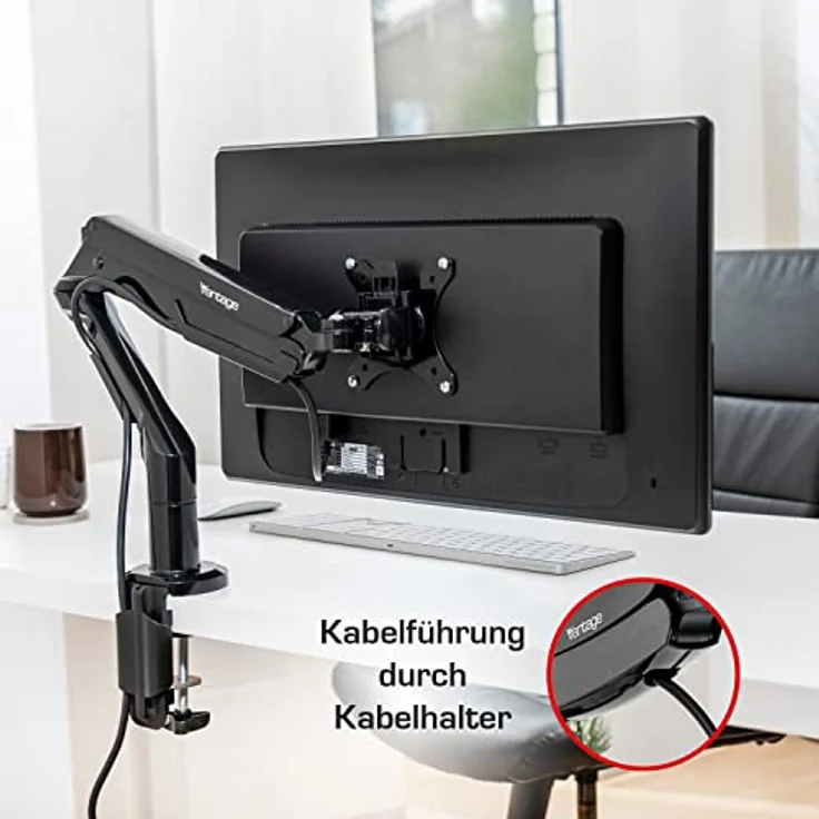 Vantage Premium Monitor Einzelarm Halterung (VESA 75 & 100, max. 3-12 kg, für 17-36 Zoll Bildschirme, mit Gasdruckfeder, drehbar, neigbar, schwenkbar) schwarz – Bild 4