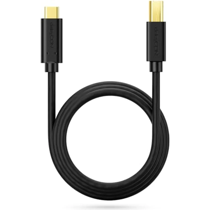 deleyCON 2m USB 2.0 Kabel - Stecker Typ C auf USB B - Datenkabel Druckerkabel Kompatibel mit Apple Huawei Samsung Dell Lenovo iMac PC Laptop Computer Drucker Externe Festplatte Scanner - Schwarz – Bild 4