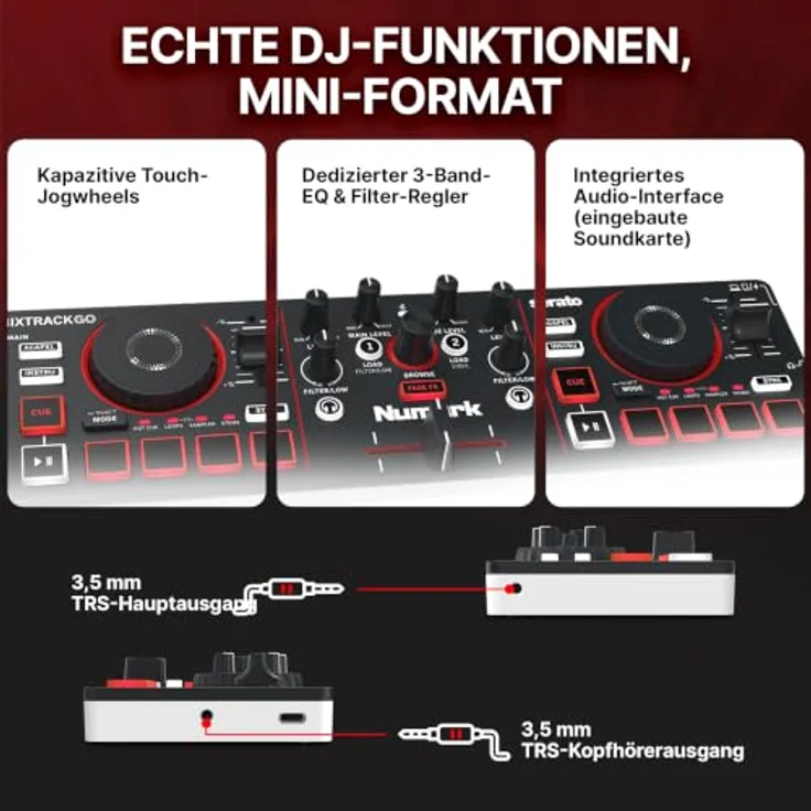 Numark Mixtrack Go, tragbarer 2-Kanal DJ Controller mit Serato DJ Lite, Bluetooth-MIDI und USB-C Anschluss – Bild 7