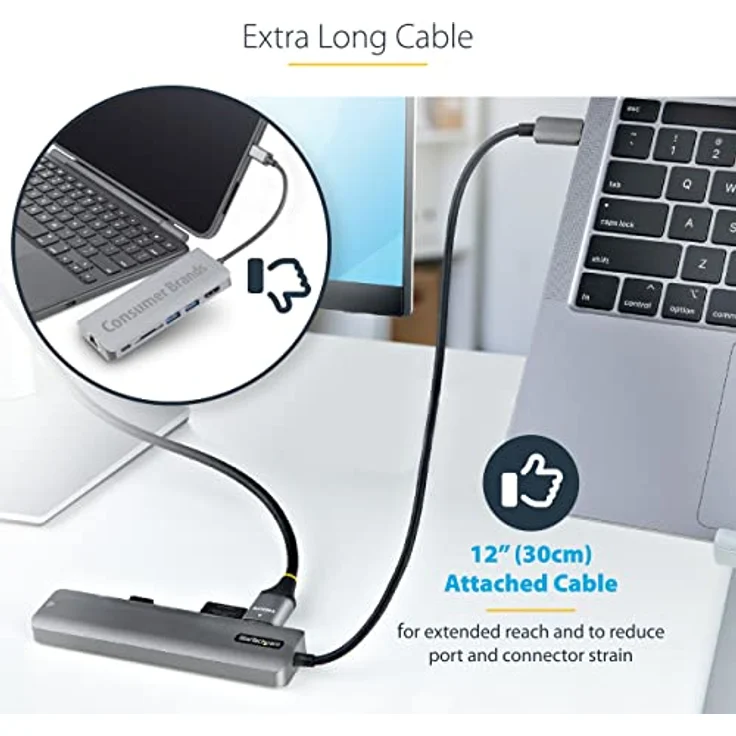 StarTech.com USB-C Multiport Adapter - USB-C auf 4K 60Hz HDMI 2.0, 100W Power Delivery Pass-Through, SD/MicroSD, 2 Port USB 3.0 Hub, GbE - USB-C Mini Dock - 30cm langes Kabel (DKT30CHSDPD1) – Bild 5
