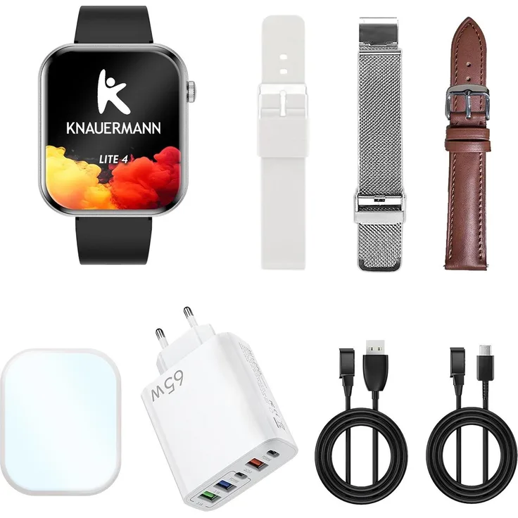 Knauermann Lite 4 (2026) Smartwatch mit GPS, Telefonfunktion, 1,85 Zoll AMOLED Display, IP67 wasserbeständig, Puls- und Blutdruckmessung, schwarz