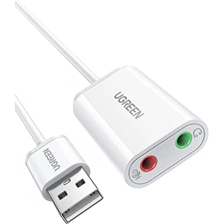 UGREEN Externe USB Soundkarte für Computer, PS5, PS4, USB Audio Stereo Adapter External Sound Card (Weiß) – Bild 1