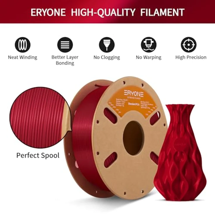 ERYONE PLA Filament 1.75 mm, 3D Drucker Filament mit Maßgenauigkeit +/- 0,03 mm, 1 kg Spule, Rose, Material aus hochreinem Maisstärke – Bild 4