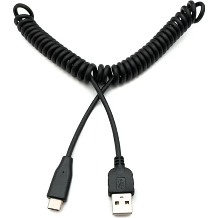 System-S USB Type C 3.1 zu USB 2.0 Spiral Kabel 50 cm - 100 cm schwarz – Bild 3