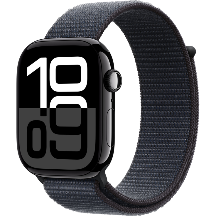 Apple Watch Series 10, 46 mm, GPS + Cellular, Aluminiumgehäuse Diamantschwarz, Sport Loop Tinte, One size
