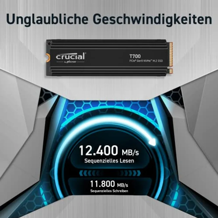 Crucial T700 4TB Gen5 NVMe M.2 SSD - Bis zu 12.400 MB/s - DirectStorage-fähig - CT4000T700SSD3 - Gaming, Fotografie, Videobearbeitung & Design - Internes Solid State-Laufwerk – Bild 2