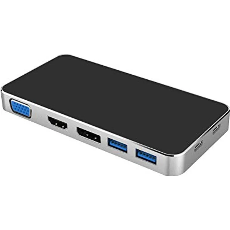 PremiumCord USB-C Dock mit 4K HDMI, DisplayPort, VGA, 2X USB 3.0, PD, Kompatibel mit Video 4K 2160p, Full HD 1080p, USB 3.1 Typ C, Aluminiumgehäuse, Länge 20cm