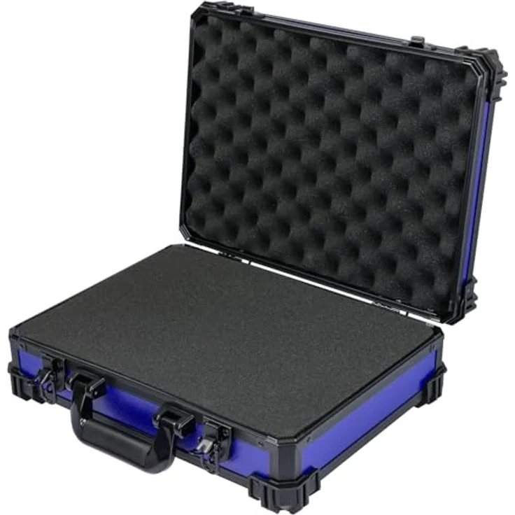 HMF 15502-05 Transportkoffer, Universalkoffer mit Rasterschaumstoff, 39 x 29 x 12 cm, blau, ergonomischer Tragegriff, verstärkter Aluminiumrahmen – Bild 1