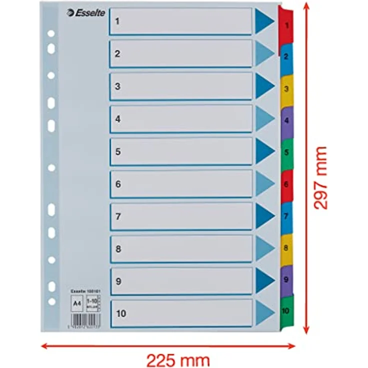 ESSELTE Aktenordner, A4, 1-10 Kartonregister, weiss – Bild 6