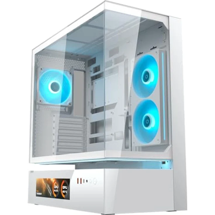 COUGAR CFV235 Vision, Mid-Tower PC-Gehäuse ohne Netzteil, 1x USB-C 3.2 Gen 2, 2x USB 3.0, weiß, mit integriertem IPS-LCD-Display und RGB-Beleuchtung – Bild 1
