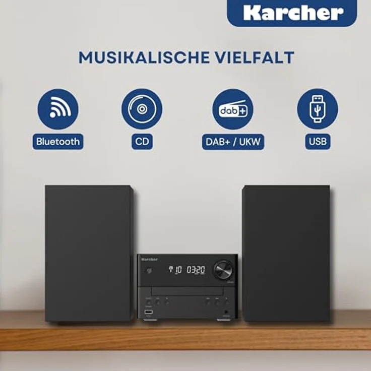 Karcher MC 6475D Kompaktanlage, Stereoanlage mit CD-Player, DAB+/UKW Radio, Bluetooth 5.4, 20 Watt RMS, Wecker & Fernbedienung – Bild 2