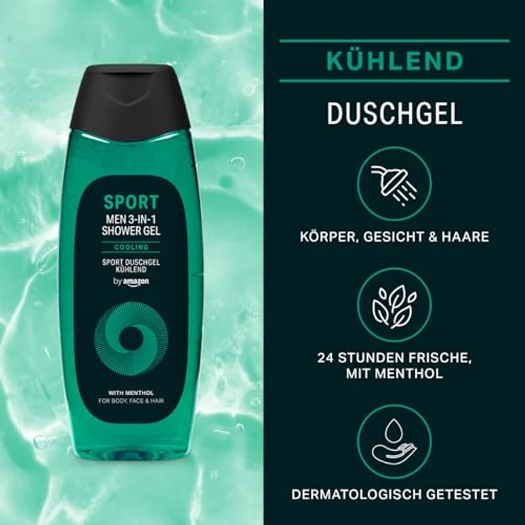 by Amazon Sport 3in1 Duschgel für Herren, 2 x 500 ml, mit Menthol für 24 Stunden Frische, dermatologisch getestet – Bild 3