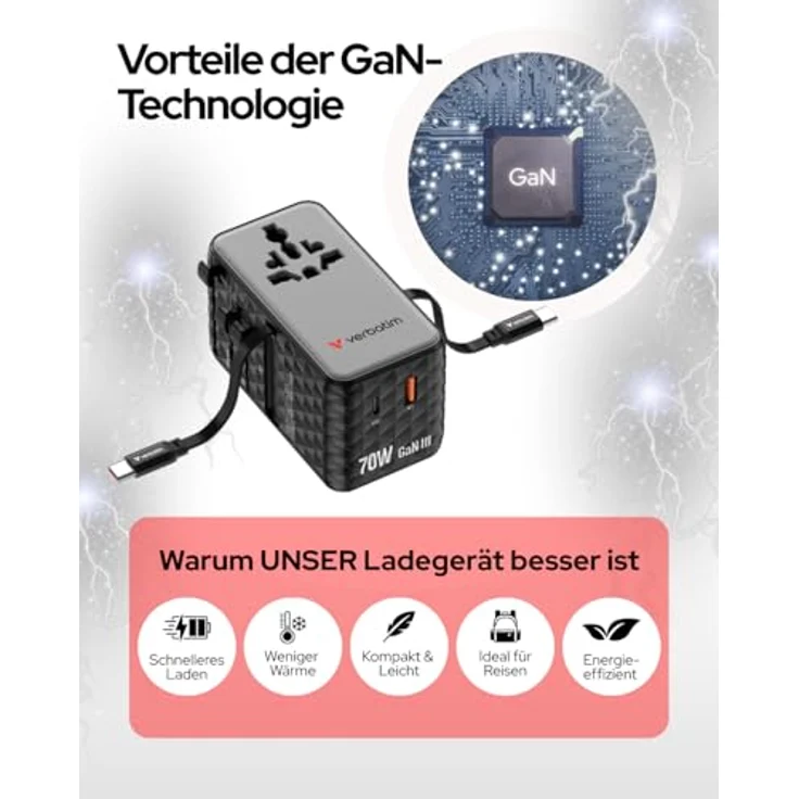 Verbatim Charge 'n' Travel 70W 2C, tragbares USB Ladegerät mit 2 USB-Ports, schwarz – Bild 6