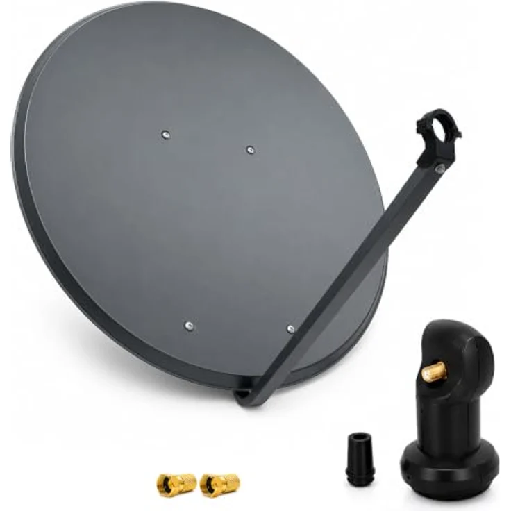 PremiumX Satelliten-Komplettanlage PXA100 ALU Anthrazit, 100cm Aluminium Satellitenschüssel mit Single LNB, optimaler Empfang für 1 Teilnehmer, DVB-S/S2 – Bild 1