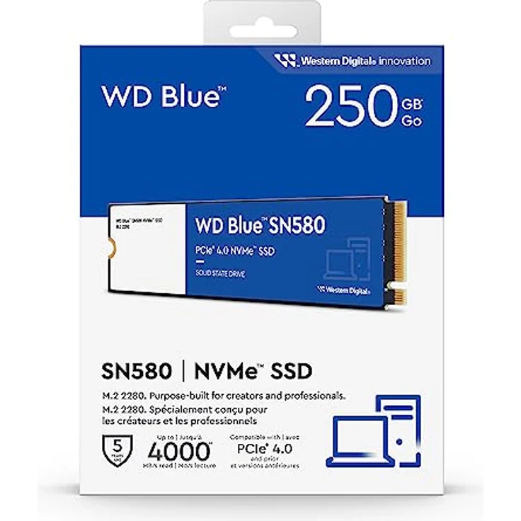 WD Blue SN580 250GB M.2 NVMe SSD, PCIe Gen4 x4, mit bis zu 4.000 MB/s Lesegeschwindigkeit – Bild 4