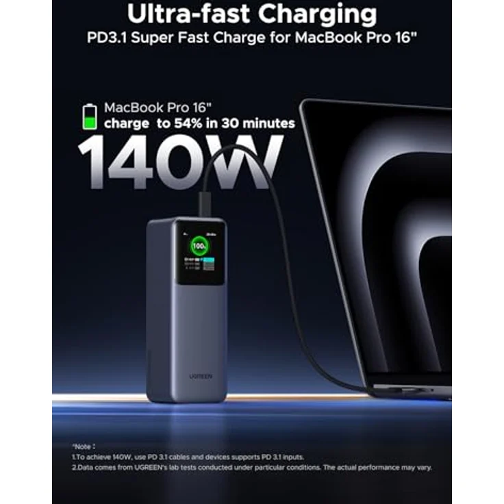 UGREEN Nexode Power Bank 25000mAh 200W, externer Akku mit 3 USB-Ports und digitalem Display, USB C PD 3.1, kompatibel mit iPhone 17/16/15/14 Pro Max, Galaxy S24 Ultra, MacBook Pro – Bild 2