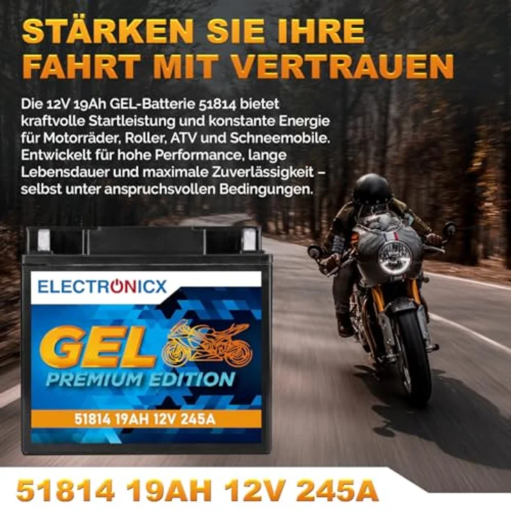 Electronicx GEL-51814, GEL Batterie 19Ah 12V für Motorrad, Scooter und Quad - wartungsfrei, zyklenfest, tiefentladungsfest – Bild 2