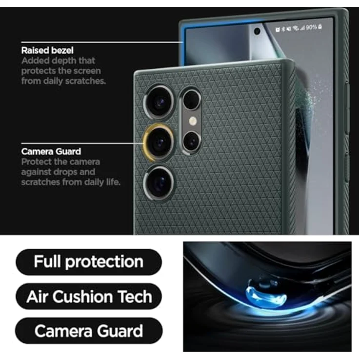 Spigen Liquid Air Hülle Kompatibel mit Samsung Galaxy S24 Ultra -Grün Gemustertes TPU, Eckschutz durch Air Cushion Technologie, Stoßabsorbierendes Spider Web, Schutzrand für Display und Kamera, Maßgeschneidert für alle Anschlüsse – Bild 5