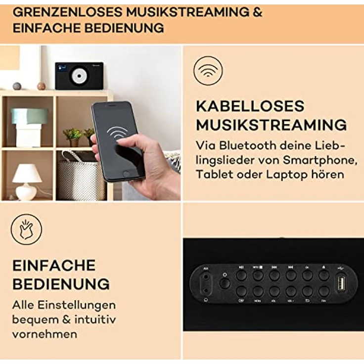Auna Vertico Swing DAB, DAB+/FM Radio mit CD-Player, Bluetooth, LCD Display, Weckfunktion, Fernbedienung, wandmontierbar, Klein – Bild 4